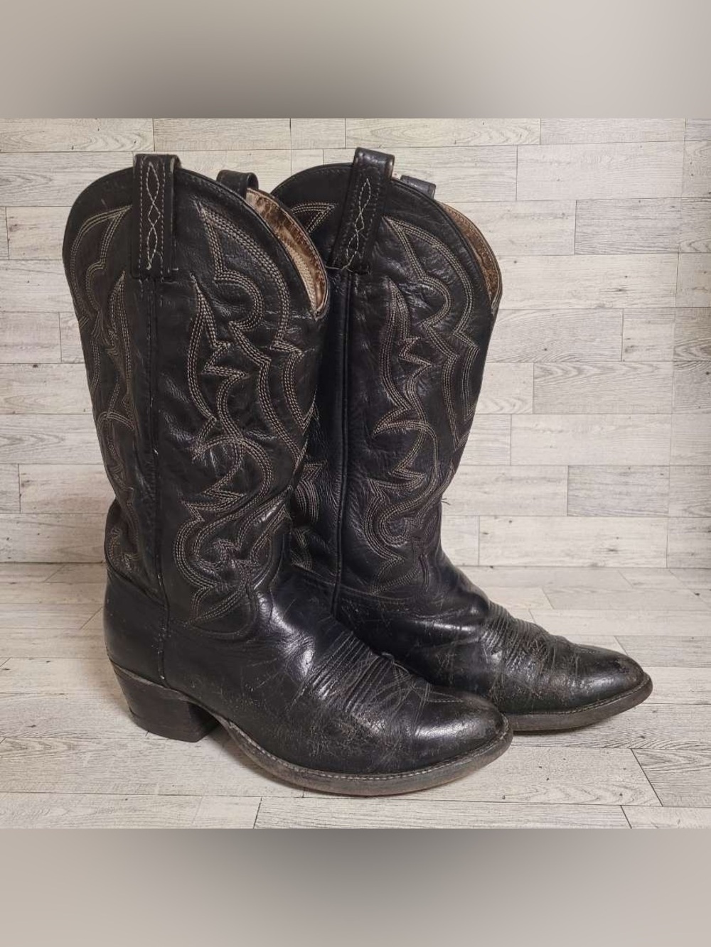 Men's Vintage Unbranded Black Leather Western Rodeo Cowboy Boots Size 7.5 D